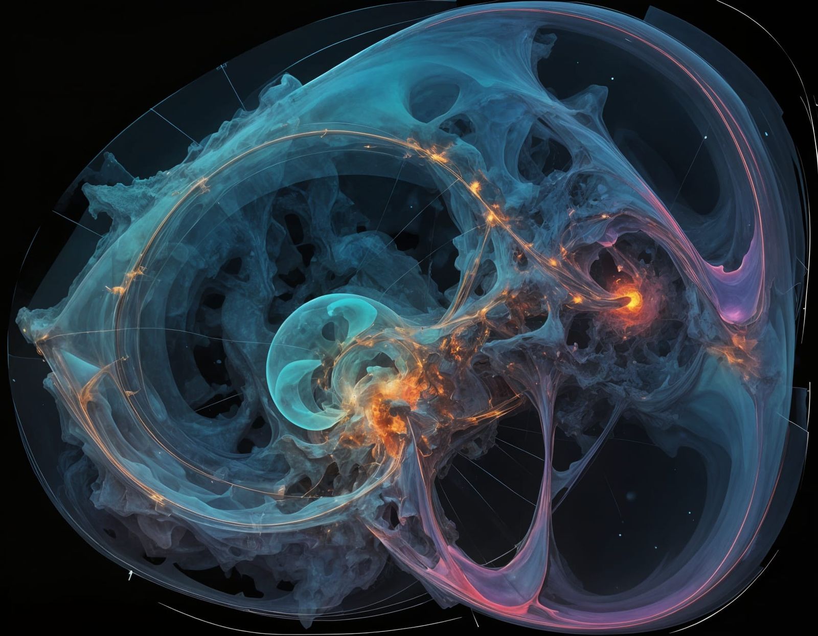 Neon Skeletal X-Ray in Surreal Style