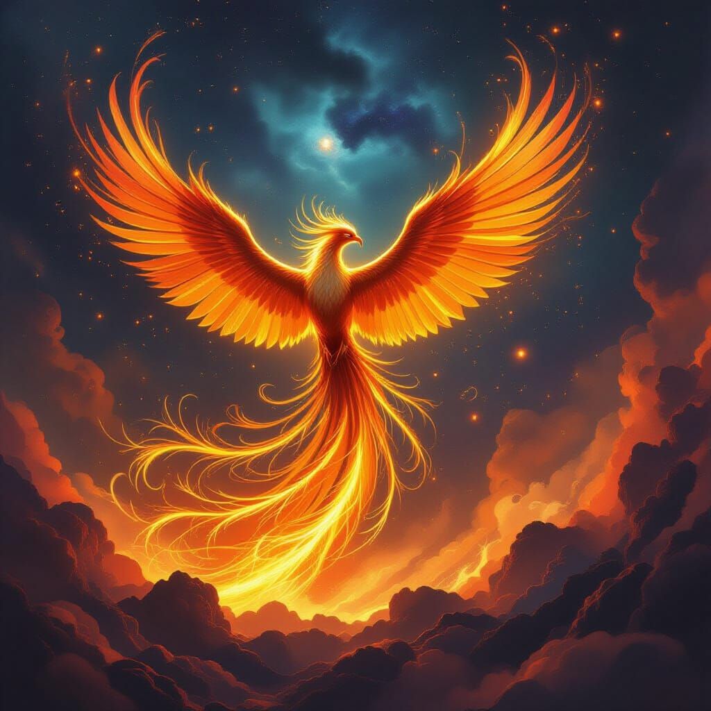 Majestic Phoenix Ascends From Fiery Vortex