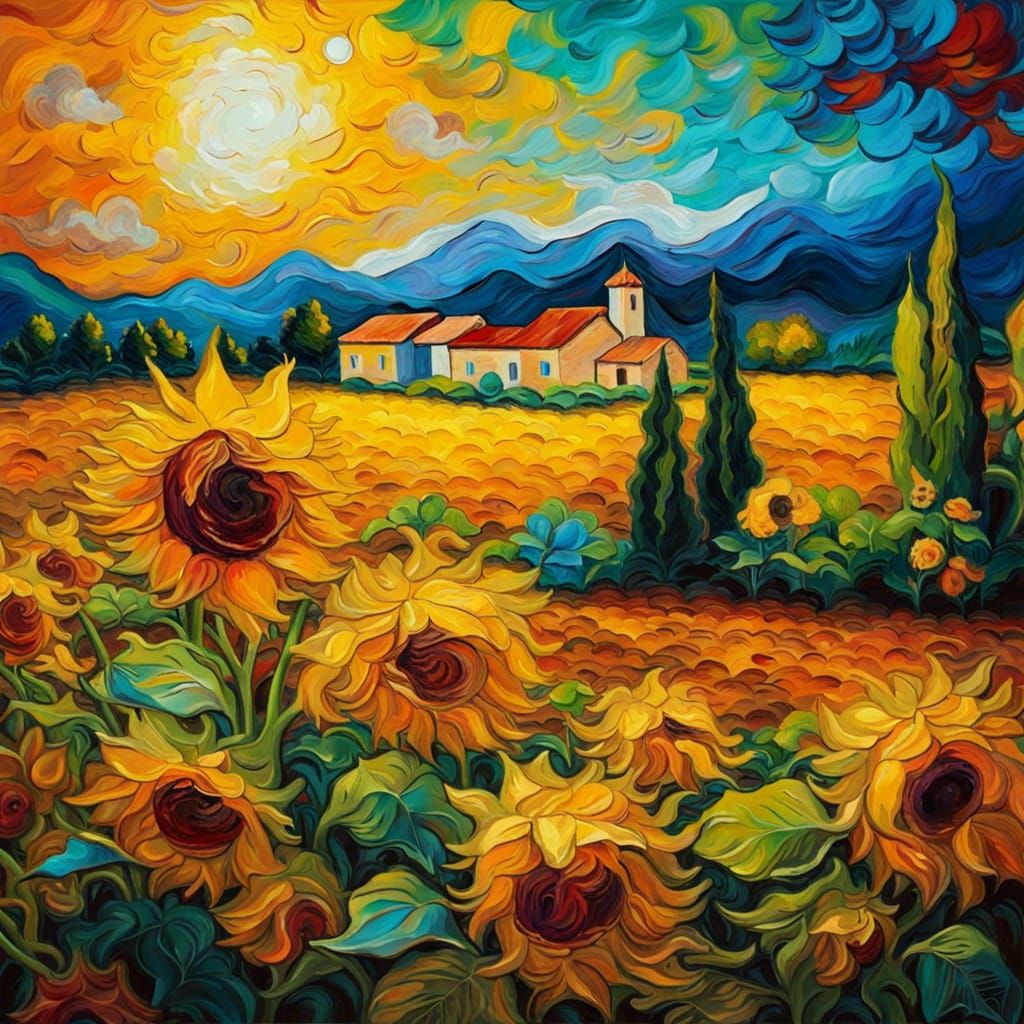 Sunflowers field in impressionism style π»