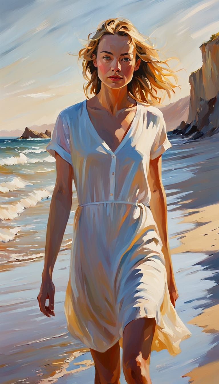 Yvonne Strahovski Beach Portrait as Oil Painting