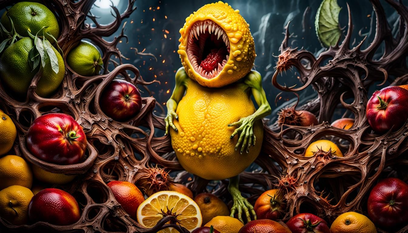 Horrifying Mutant Lemon Fruit Monster Portrait