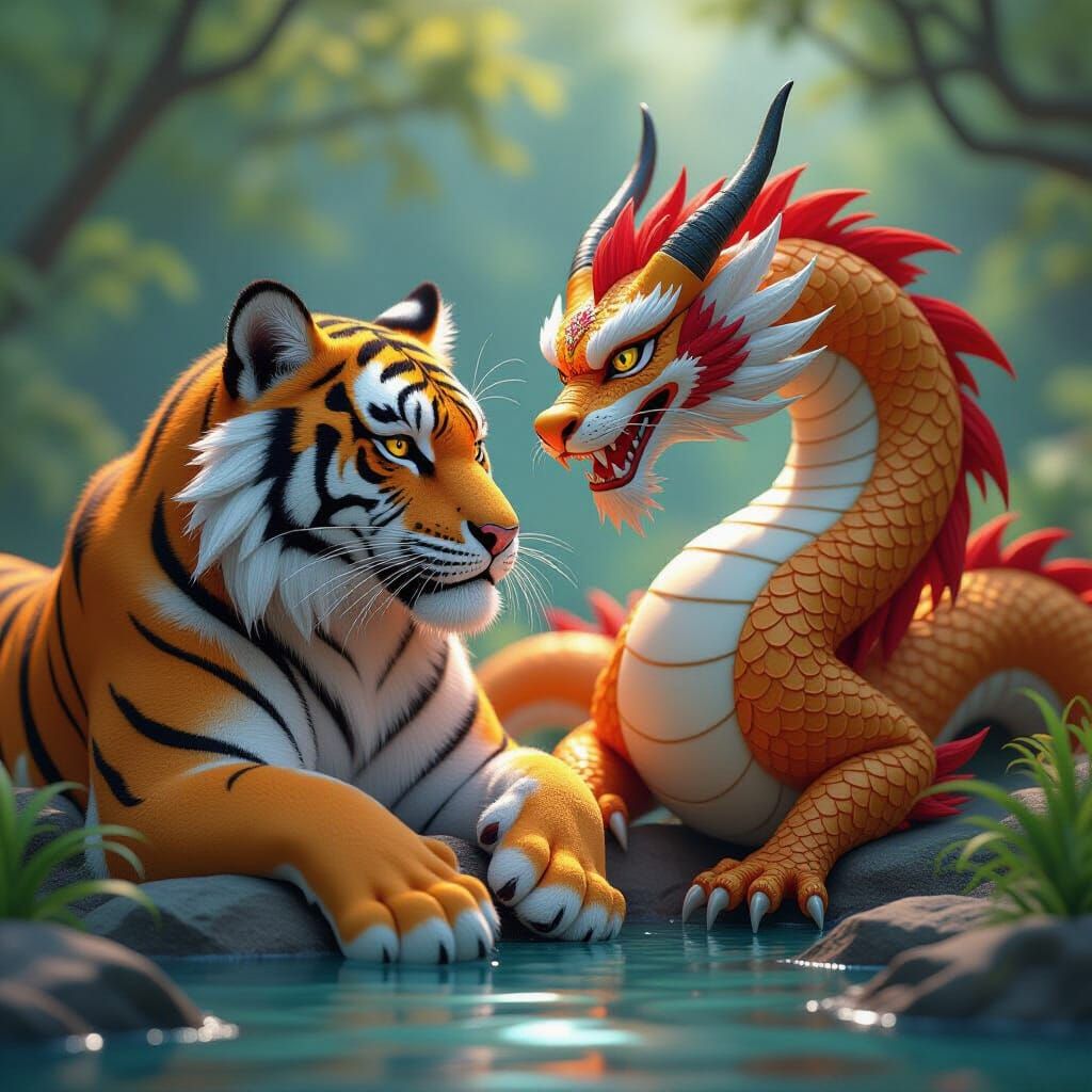 Tiger and Dragon in 3D Anime Art Style