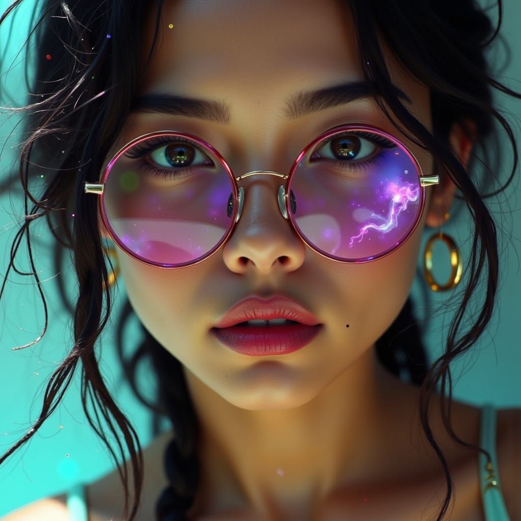 Striking Woman Portrait in Hypermaximalist Style