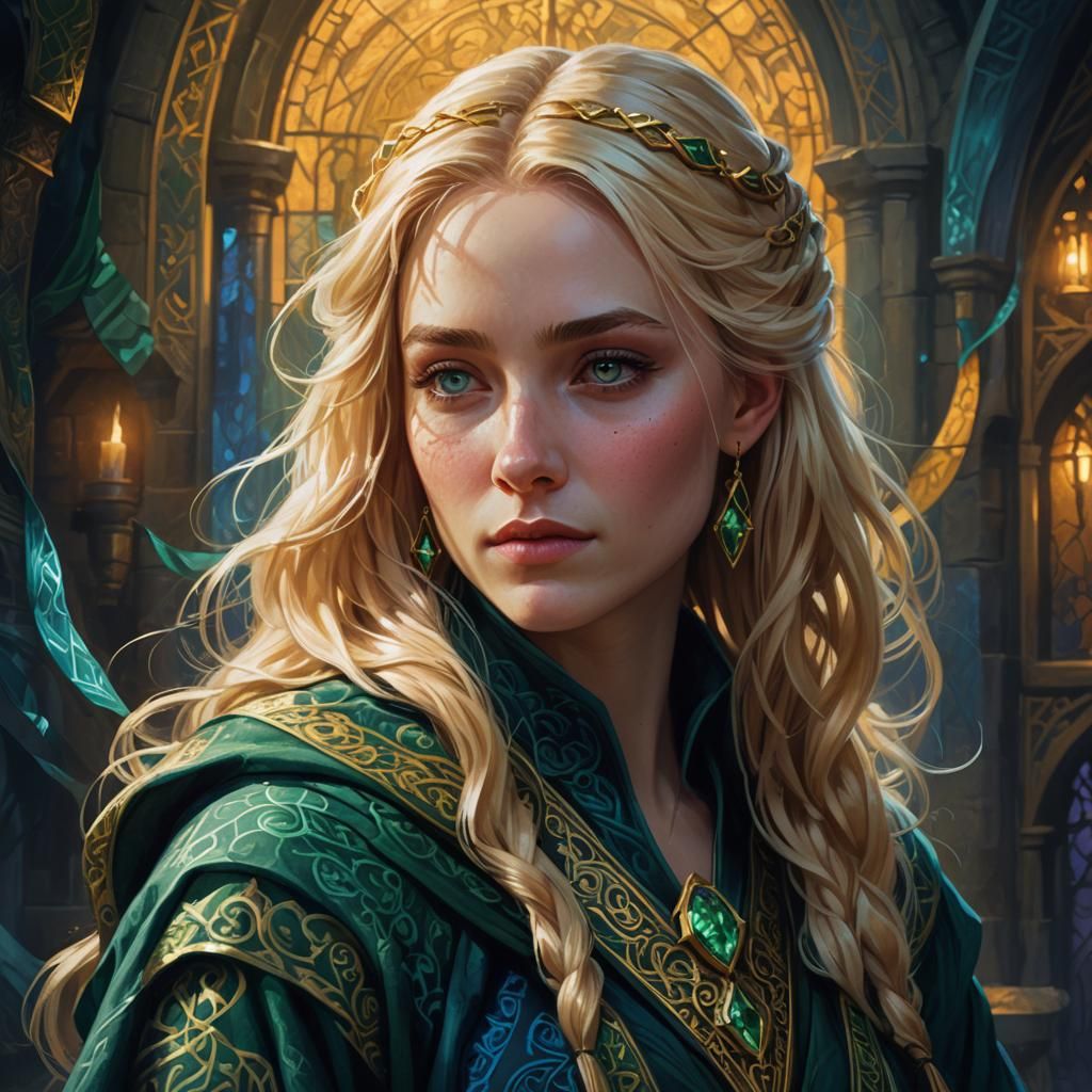 Fantasy Portrait of Slytherin Girl in Matte Painting Style