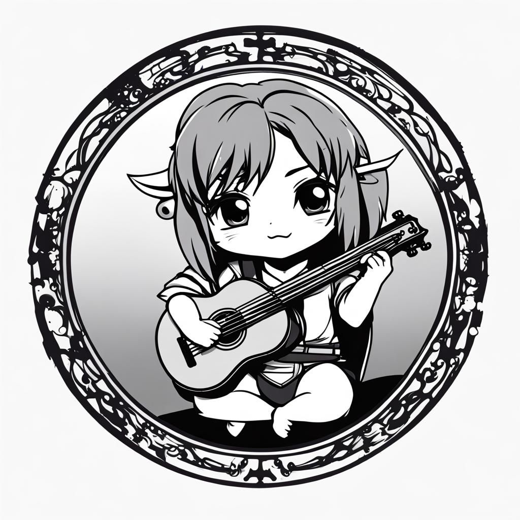 Chibi Buffalo with Musical Instrument in Anime Style