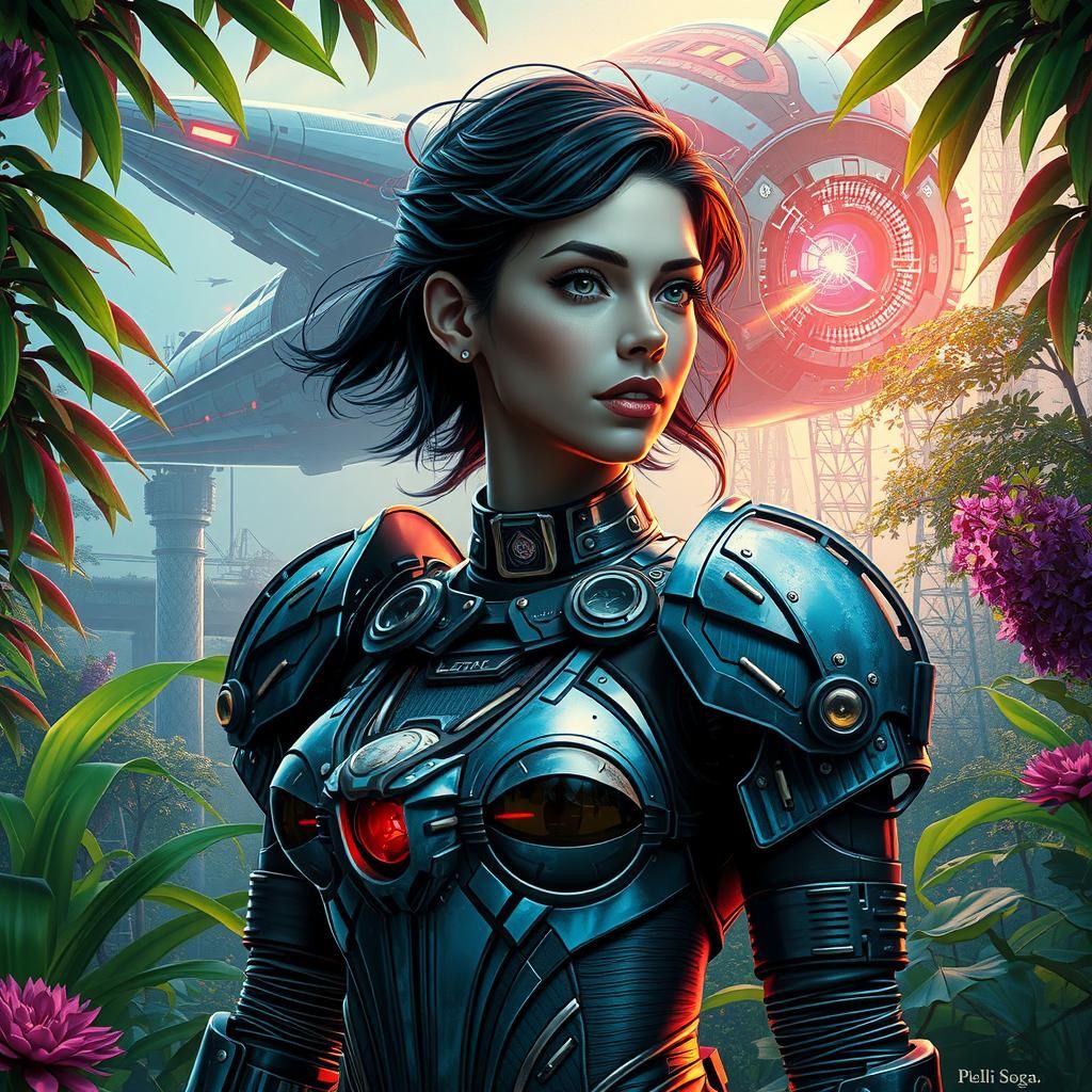 Sci-Fi Woman in Forest with Spaceship
