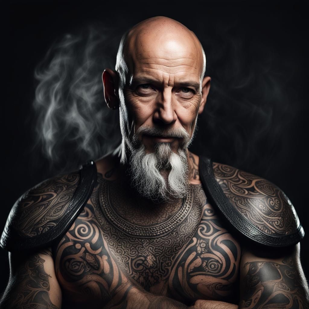 Medieval Portrait of a Tattooed Grey-Bearded Man