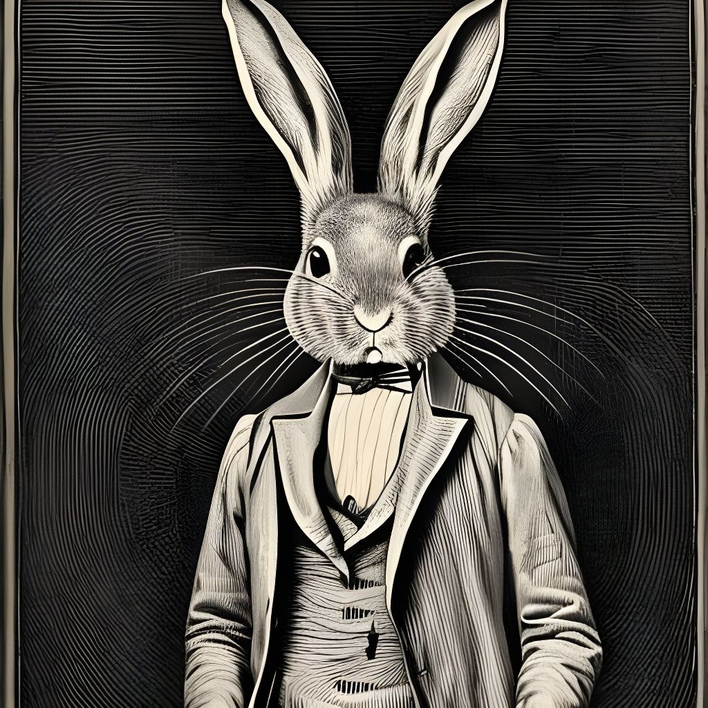 Victorian Rabbit Woodcut Illustration in Doré Style