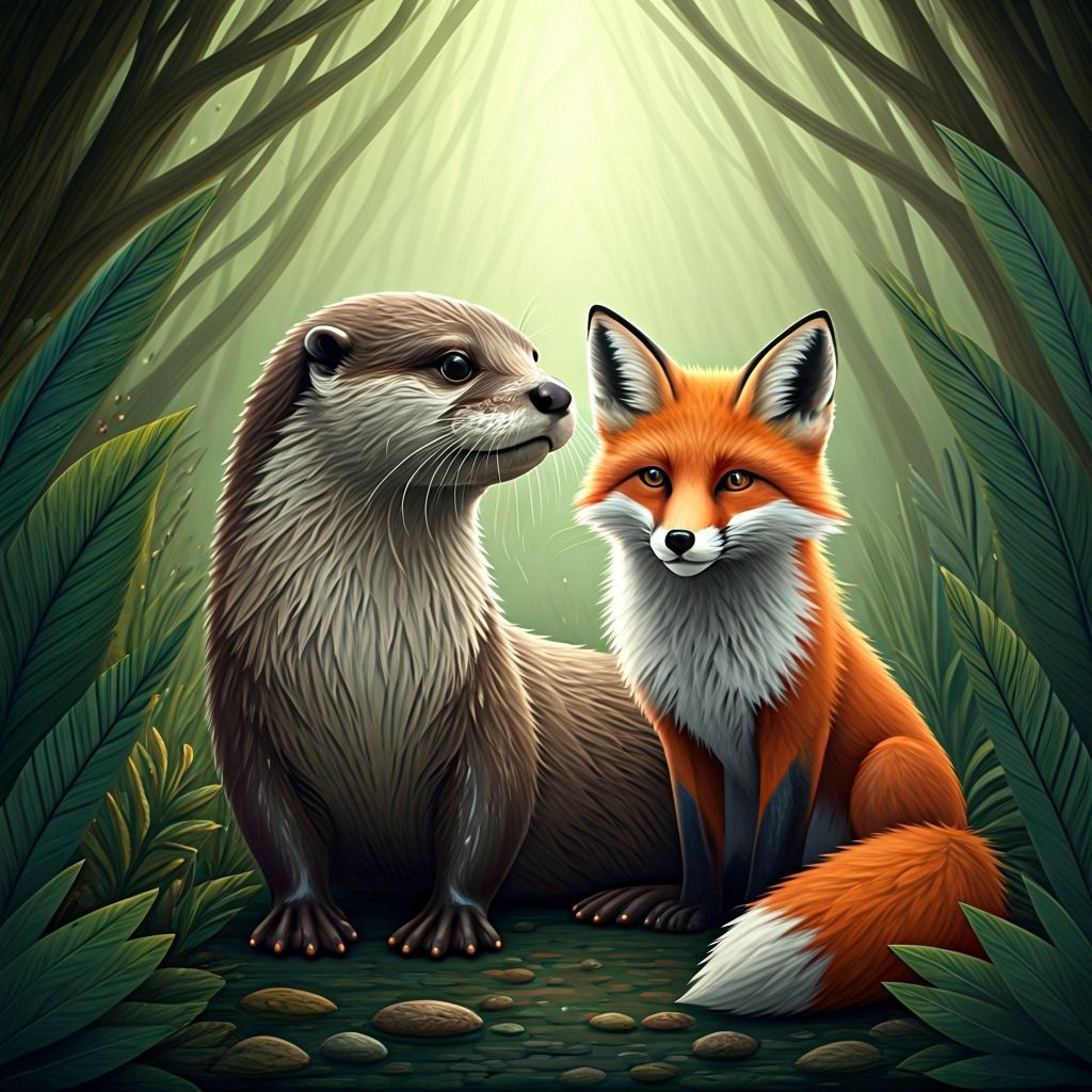 Otter and Fox in Forest, Loish Style