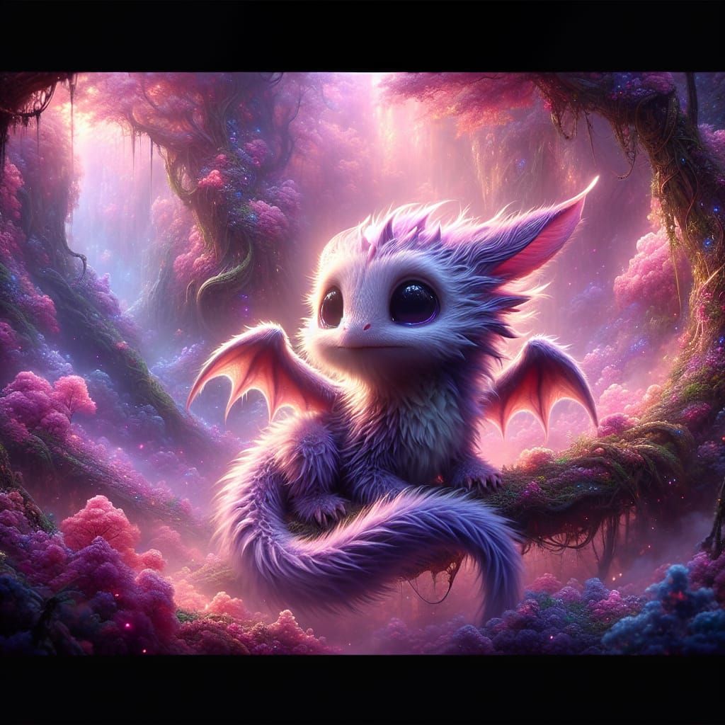 Enchanting Dragon in Magical Forest, Hyperdetailed Digital P...