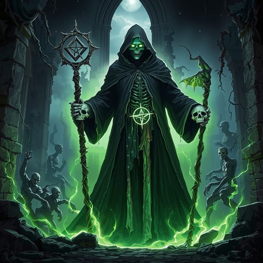 Spectral Figure in Gothic Cathedral Ruins