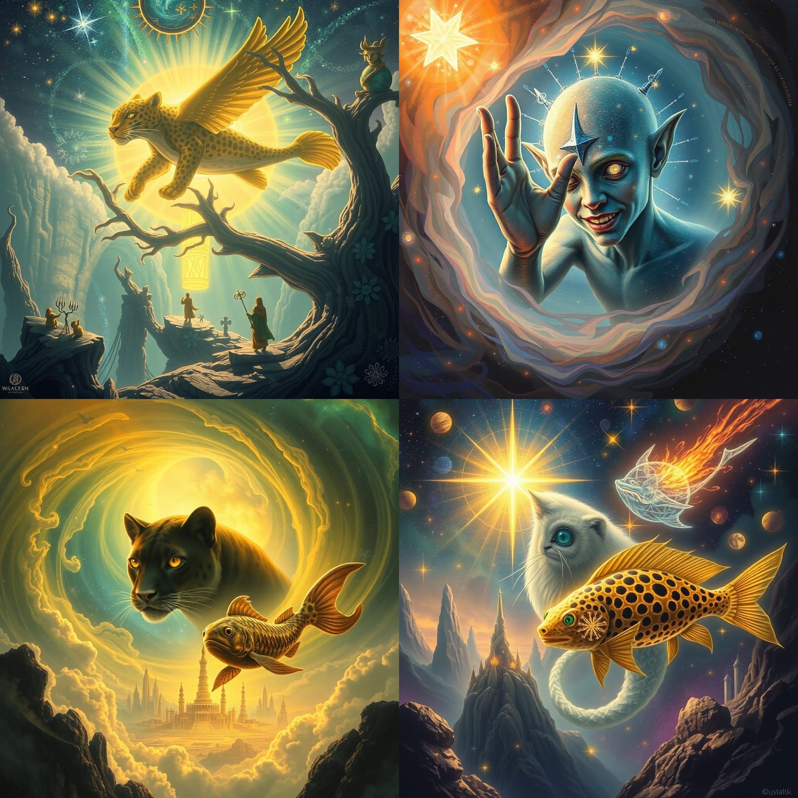 Surreal Cosmic Dreamscape with Celestial Beings