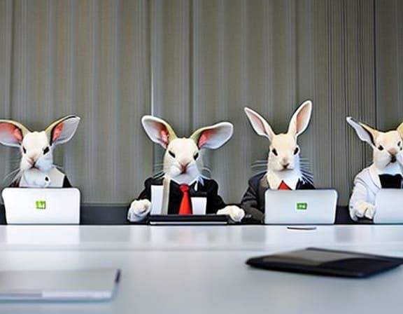Bored Rabbits Meeting in Office Setting