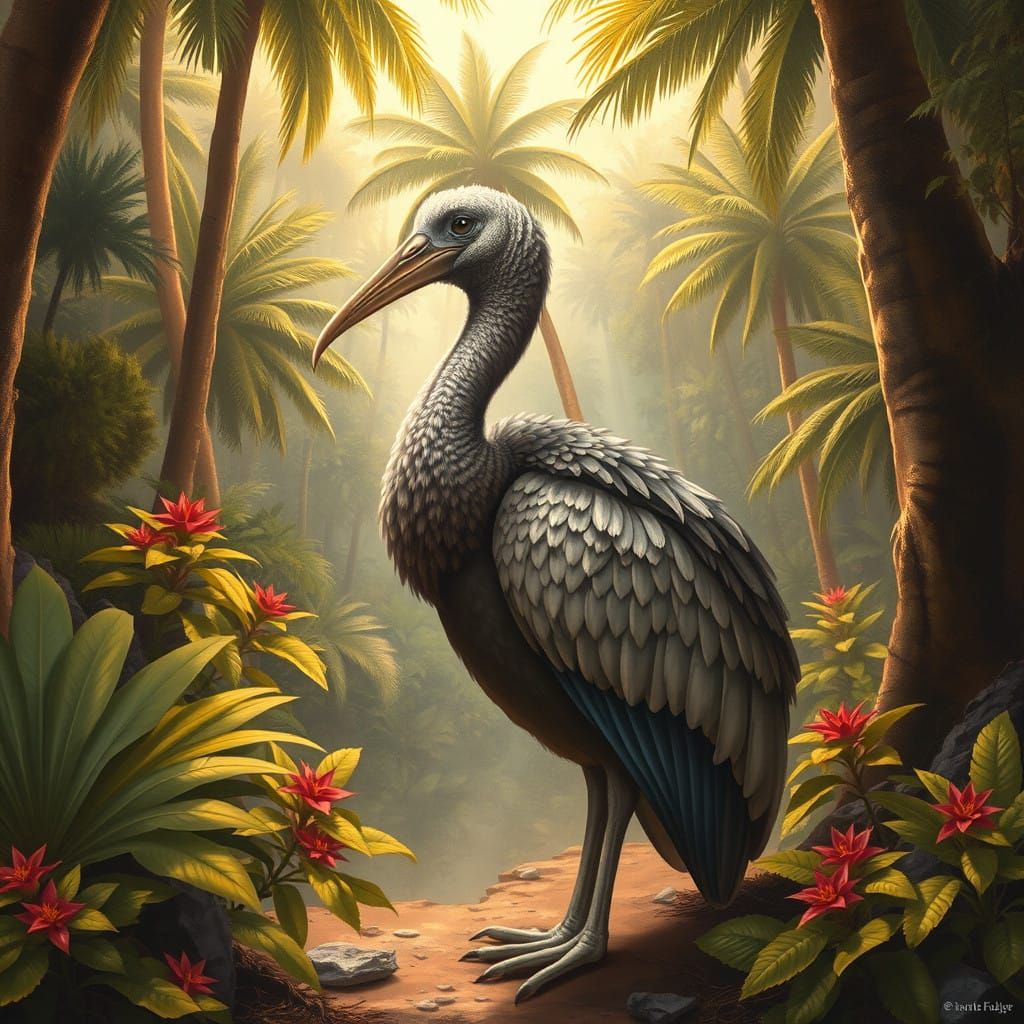 Dodo Bird in Lush 17th-Century Tropical Forest