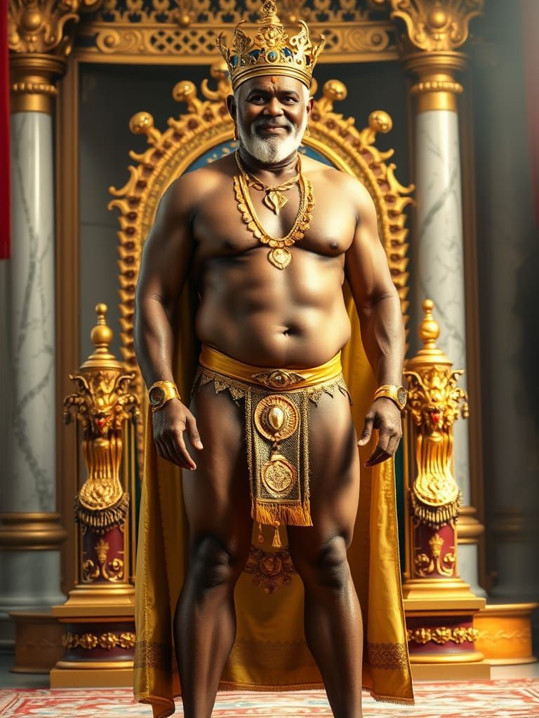 Strong and Proud Sri Lankan King in Gold Underwear