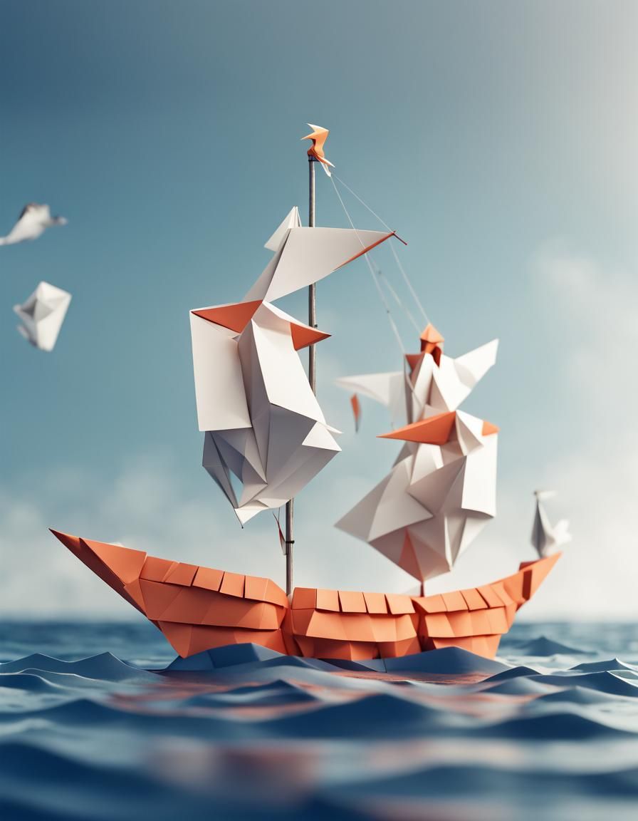 Hybrid Bird-Snake Perched on Boat, Origami Papercraft