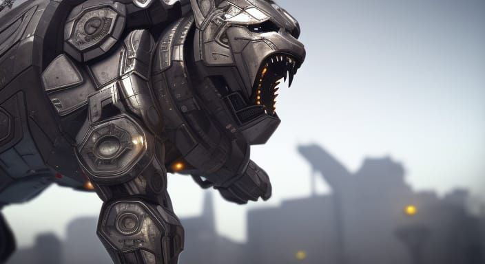 Futuristic Sci-Fi Lion with Intricate Mech Details