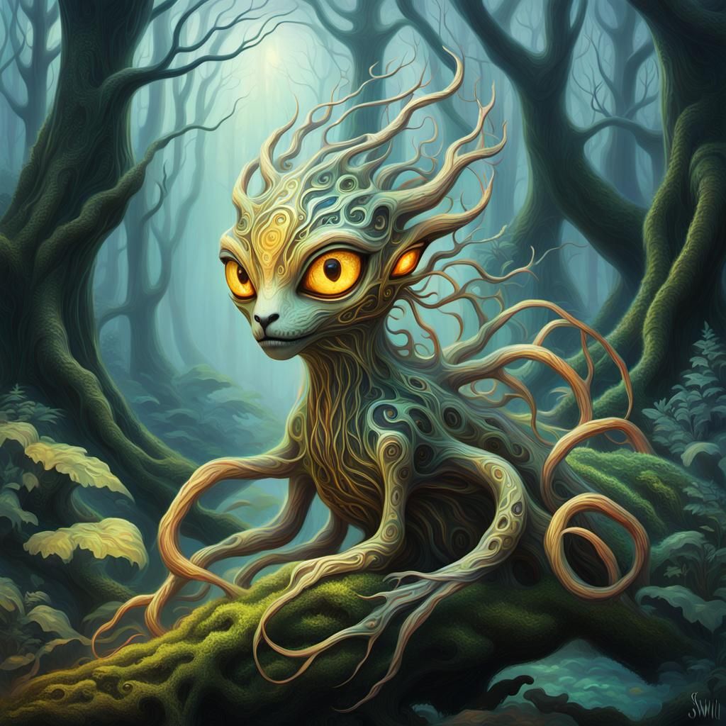 Ethereal Creature in Enchanted Forest: Hybrid Art