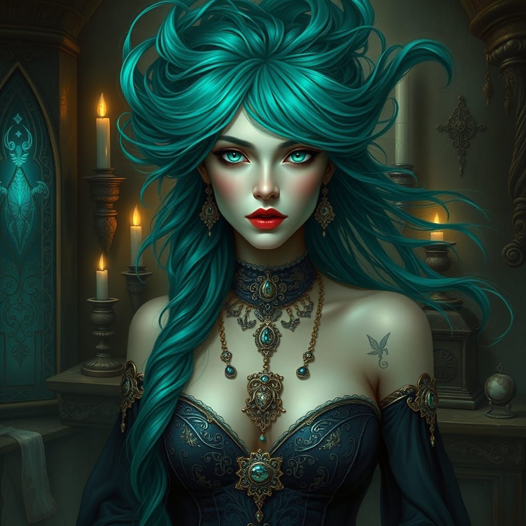 Vampire Woman Portrait in Art Nouveau Style