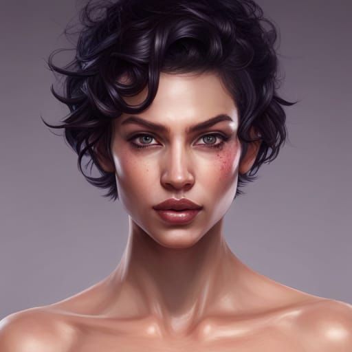 Asymmetric Pixie Cut Portrait in Hyperdetailed Style