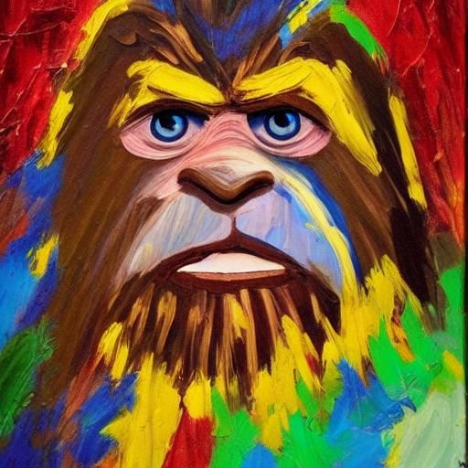 Bigfoot Paints Bob Ross Portrait, Expressionist Impasto Oil ...