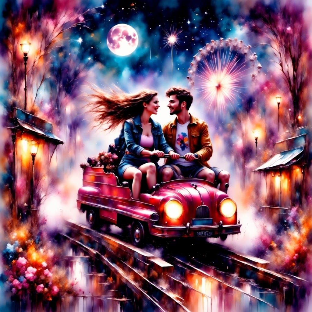 Synthwave Roller Coaster Ride at Neon Amusement Park