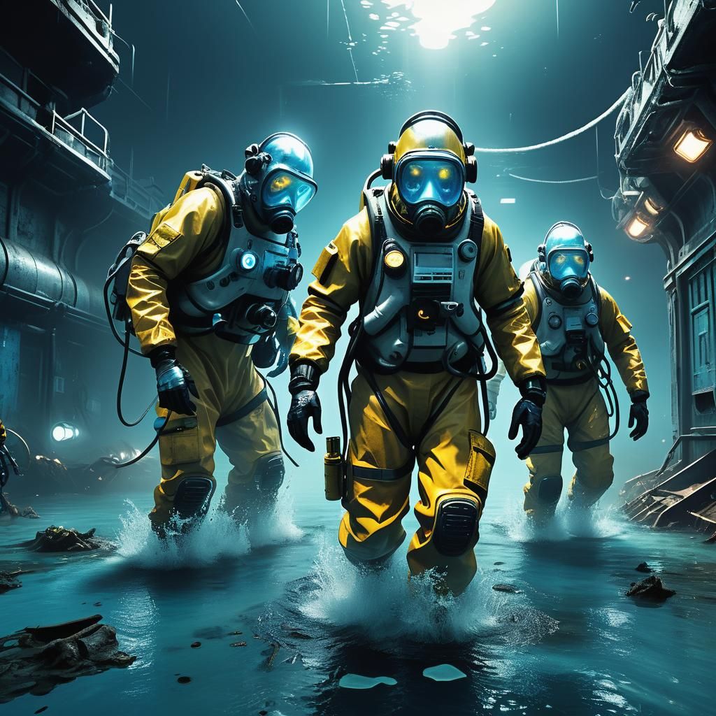 Underwater City Aftermath: Dystopian Sci-Fi Illustration