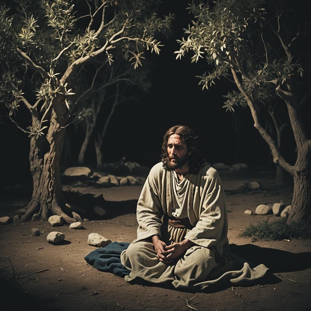 Jesus Praying in Gethsemane: Cinematic Film Still