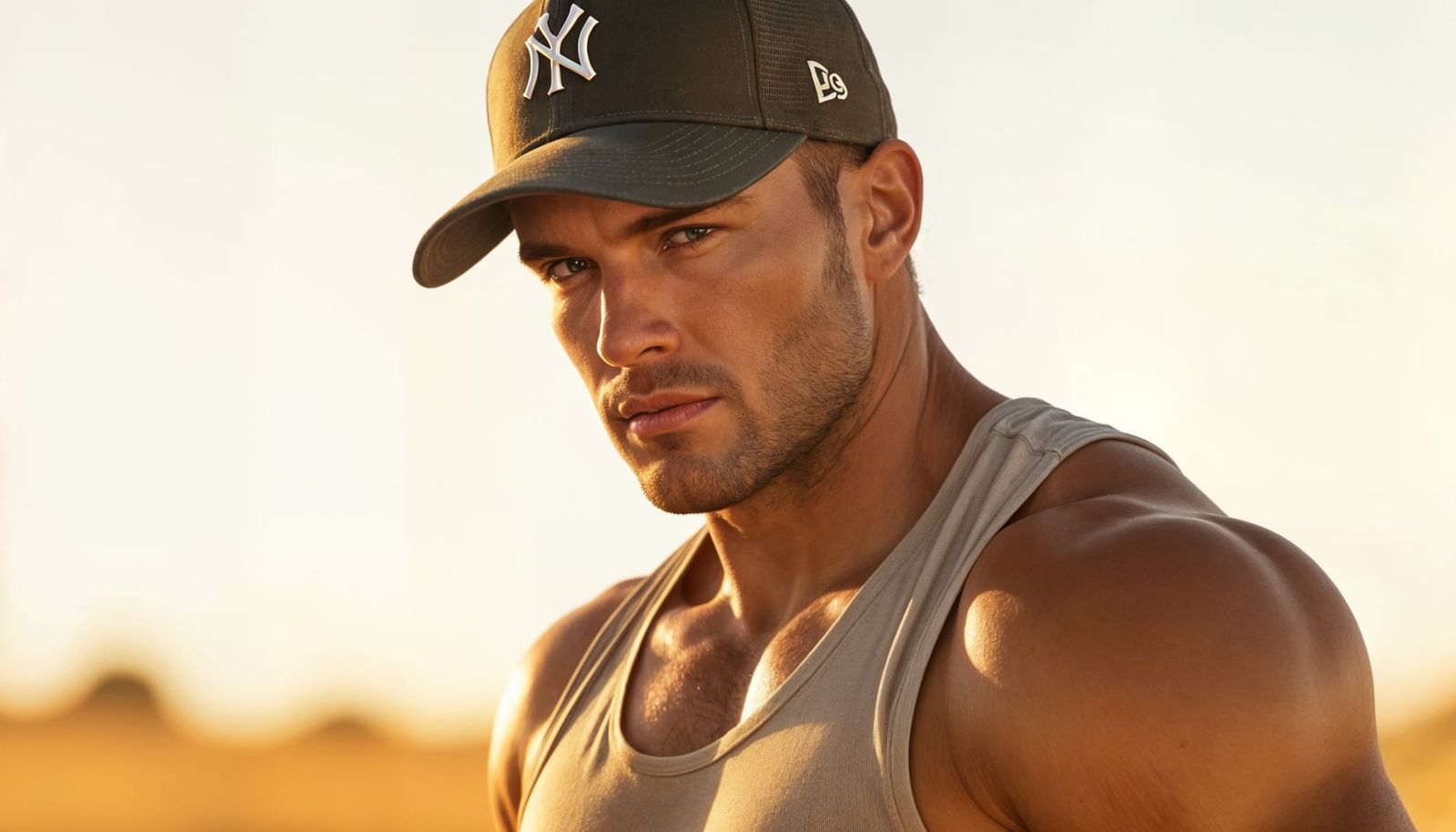 Hyperrealistic Portrait of Muscular Man in Warm Light