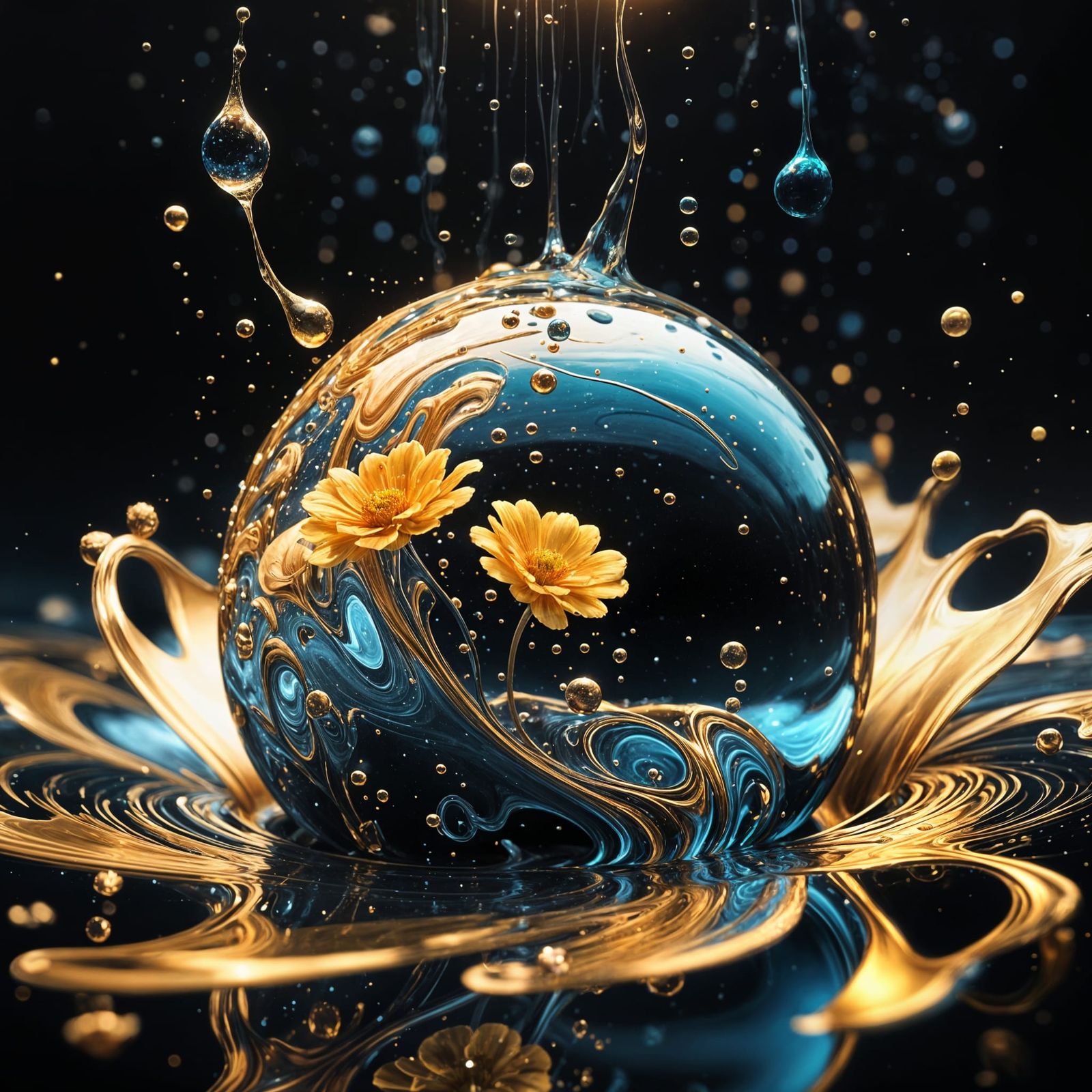 Glassy Water Ball with Swirling Flowers