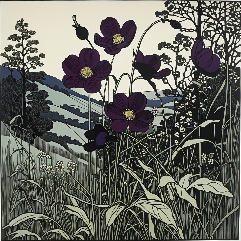 Plum Wildflower Inspired by Early 20th Century Masters