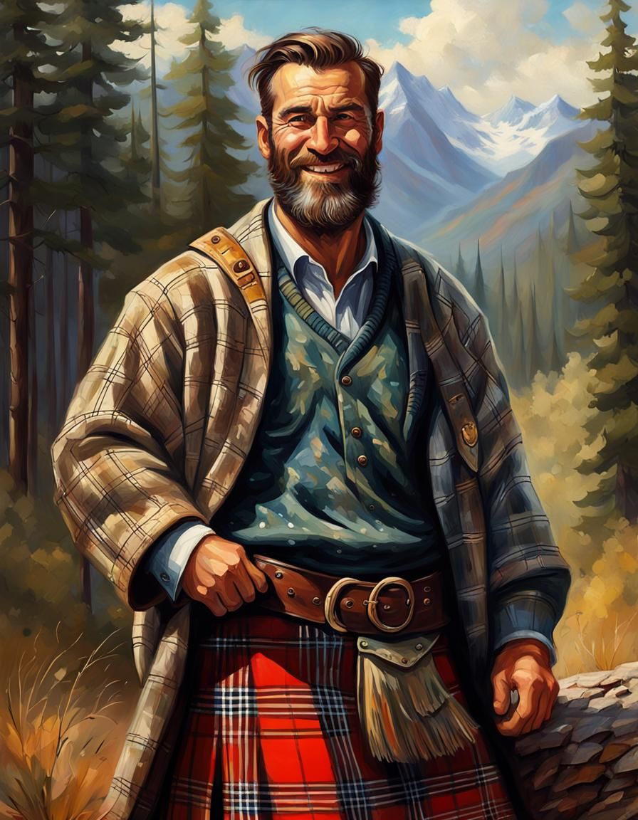 Smiling Man in Kilt: Oil Painting Portrait