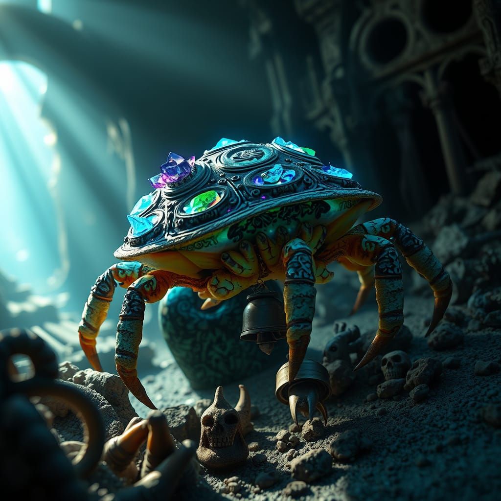 Bioluminescent Crab in Sunken City Ruins