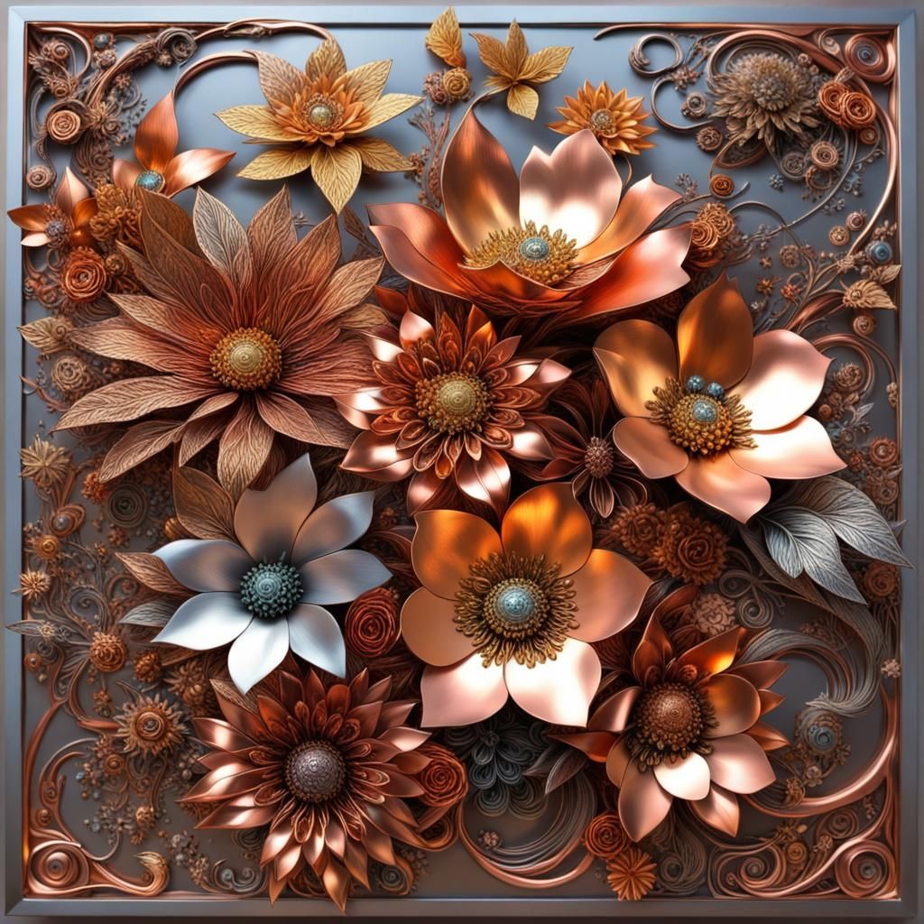 the walls were adorned with metal flowers...