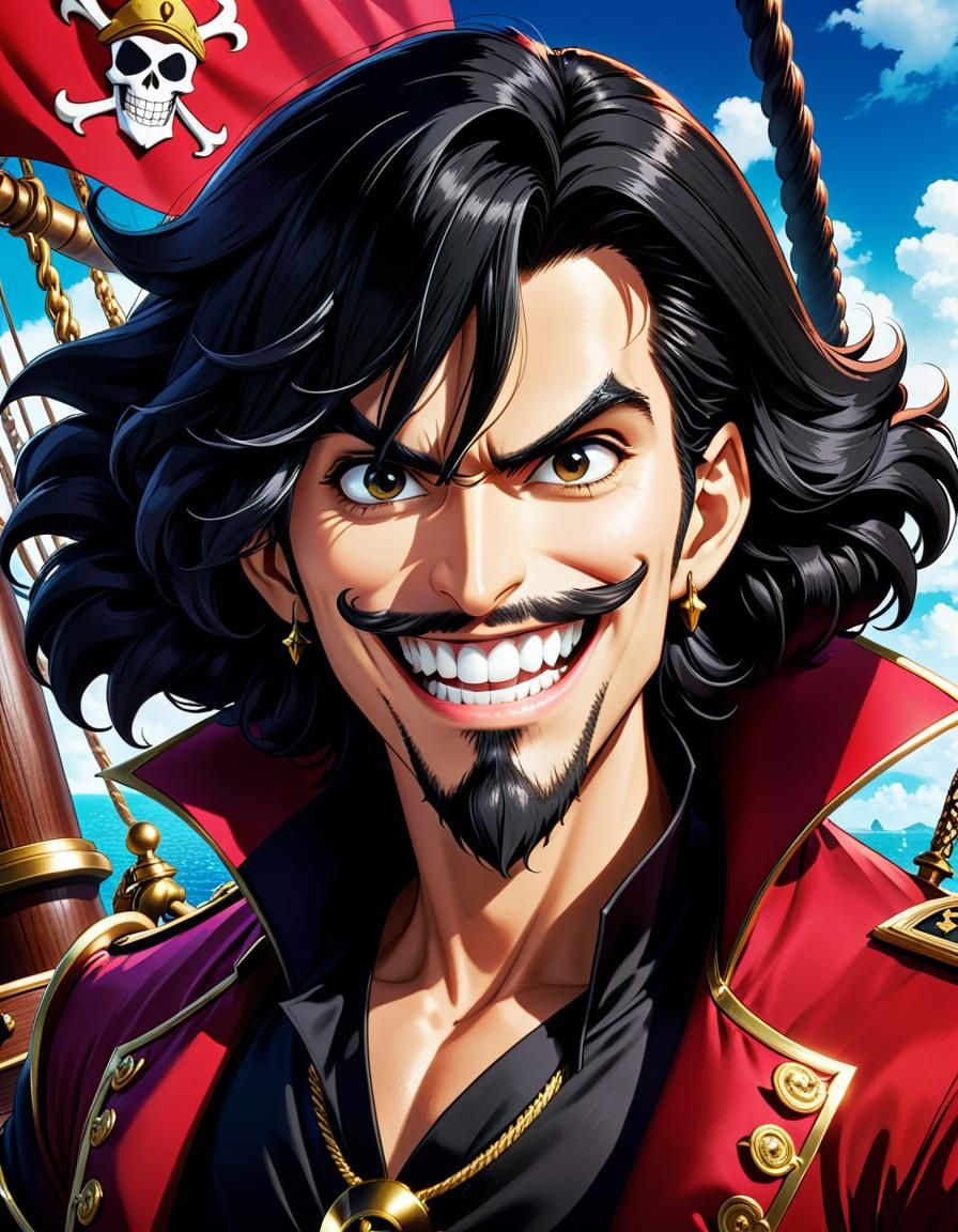 Captain Hook Anime Character Poster on Pirate Ship