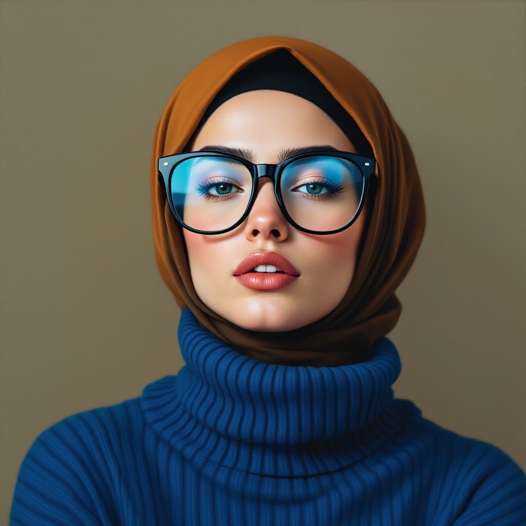 Attractive Hijabi Woman in Oil Painting