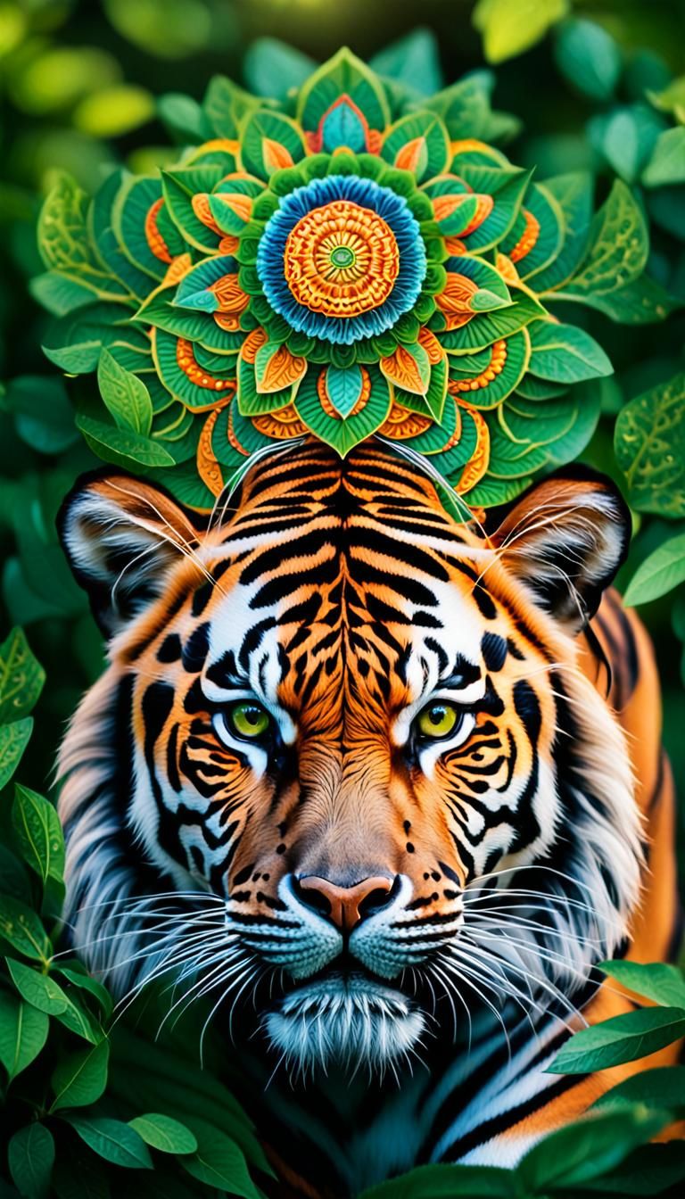 Tiger with Mandala in Photorealistic Style