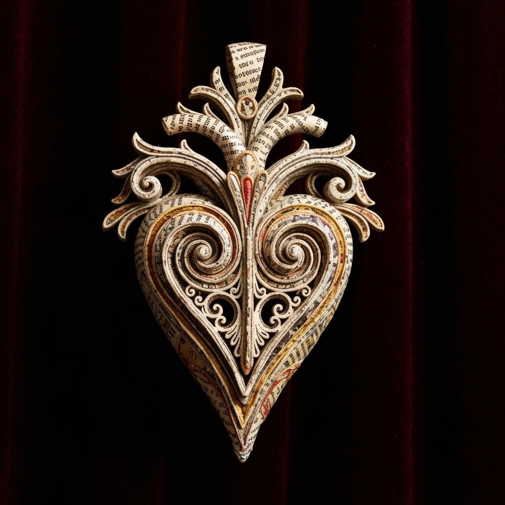 Gothic Paper Heart Pendant in Pre-Raphaelite Style