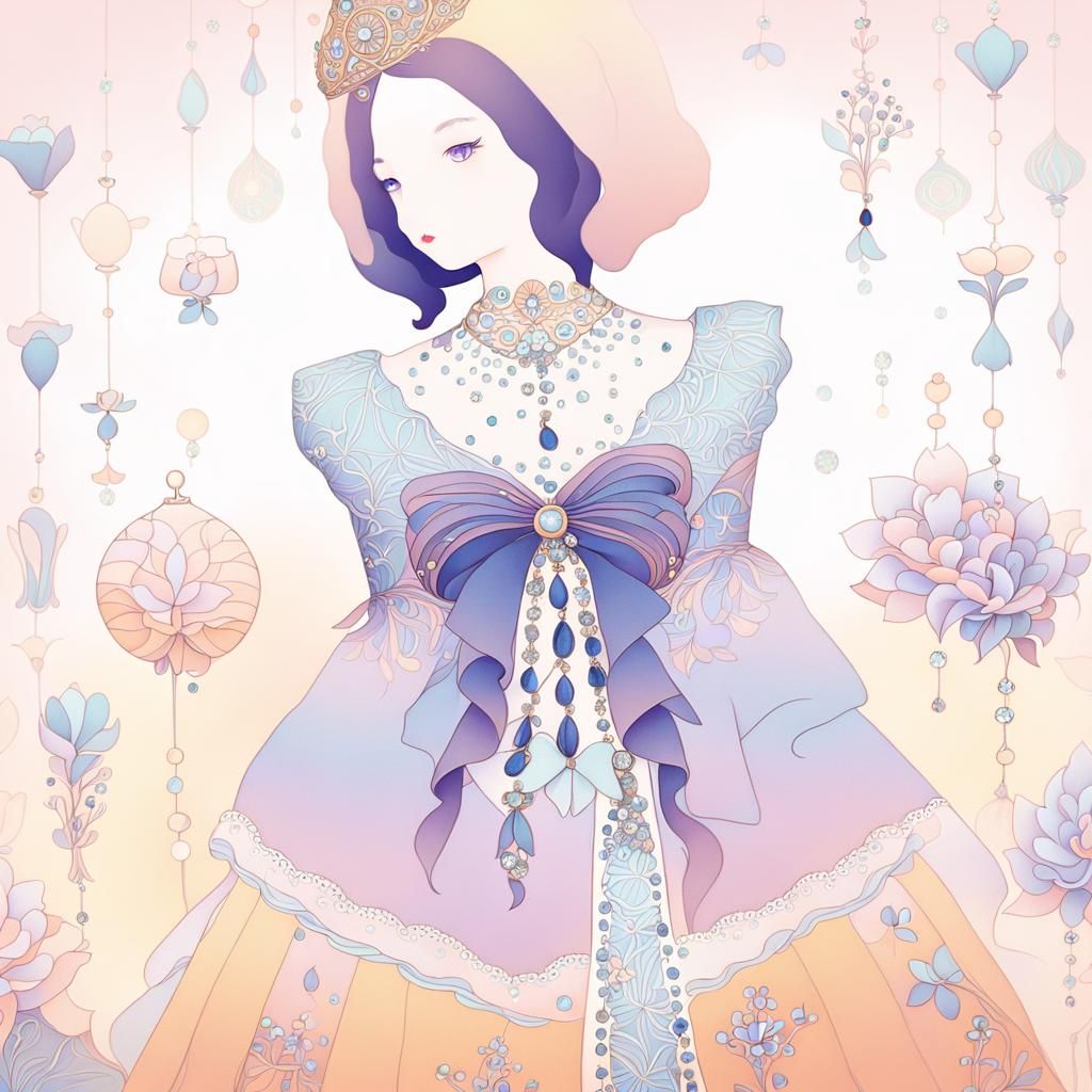 Porcelain Doll in Pastel Art Nouveau Style