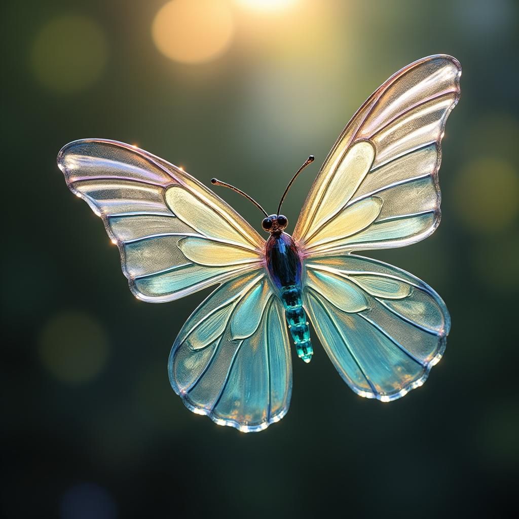 Iridescent Glass Butterfly Art: Luminous and Detailed