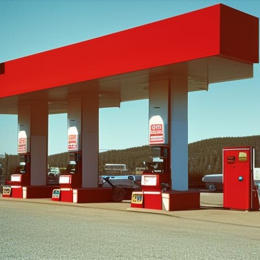Fuel Station Scene in Color Photography Style