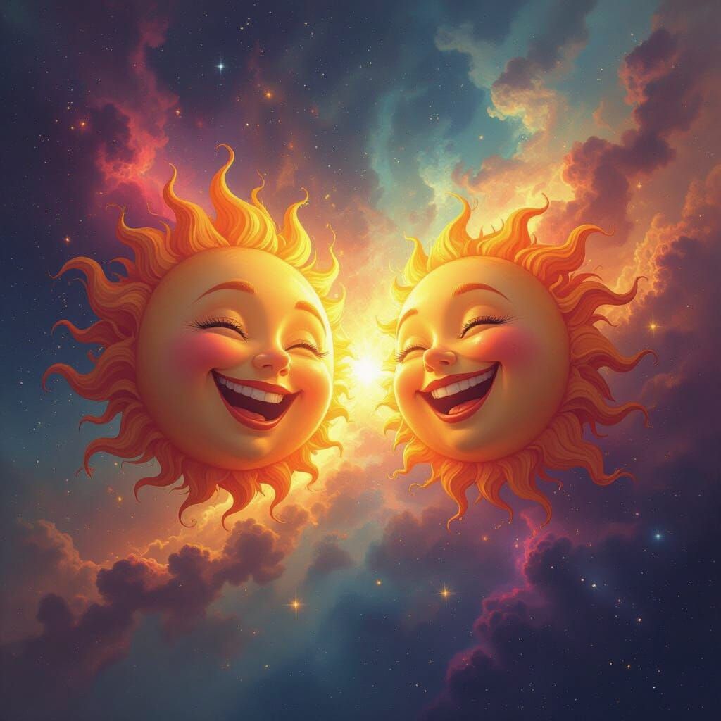 Joyful Suns Collide in Cosmic Explosion Digital Painting