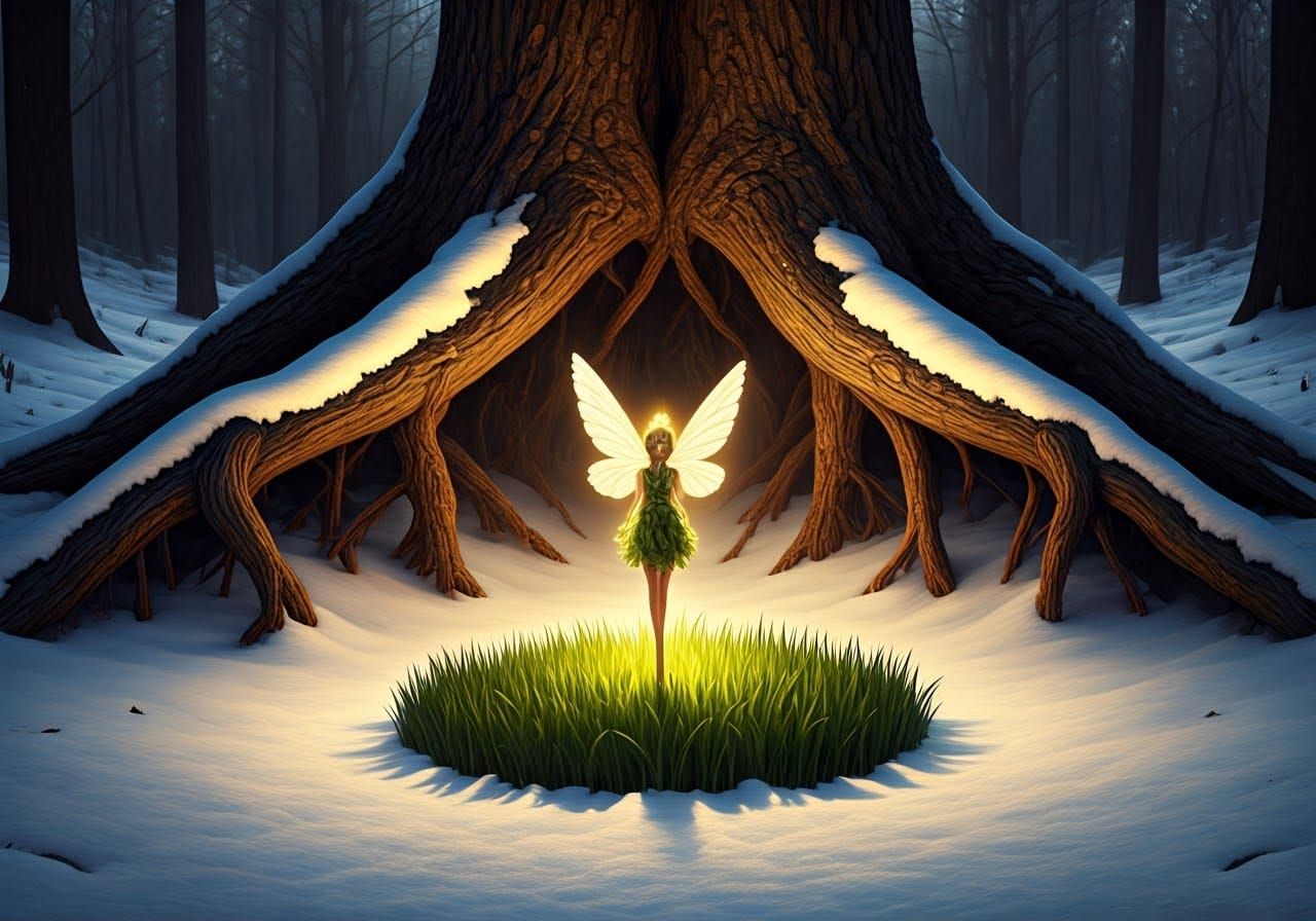 Winter Forest Scene with Fairy Flower in Digital Art