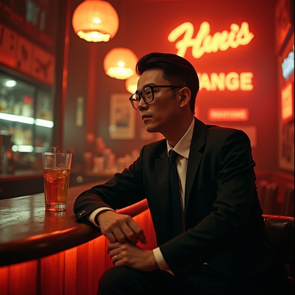 Sleek Chinese Gentleman in 1960s Noir Cocktail Lounge