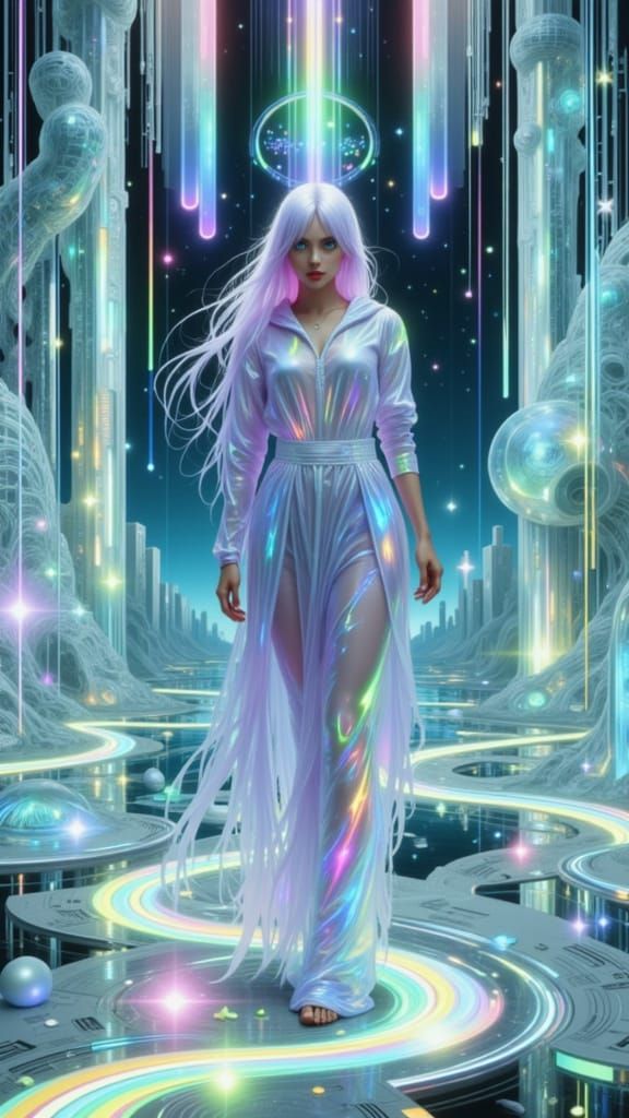 Abstract Portrait of Woman with Prismatic Eyes and Hair