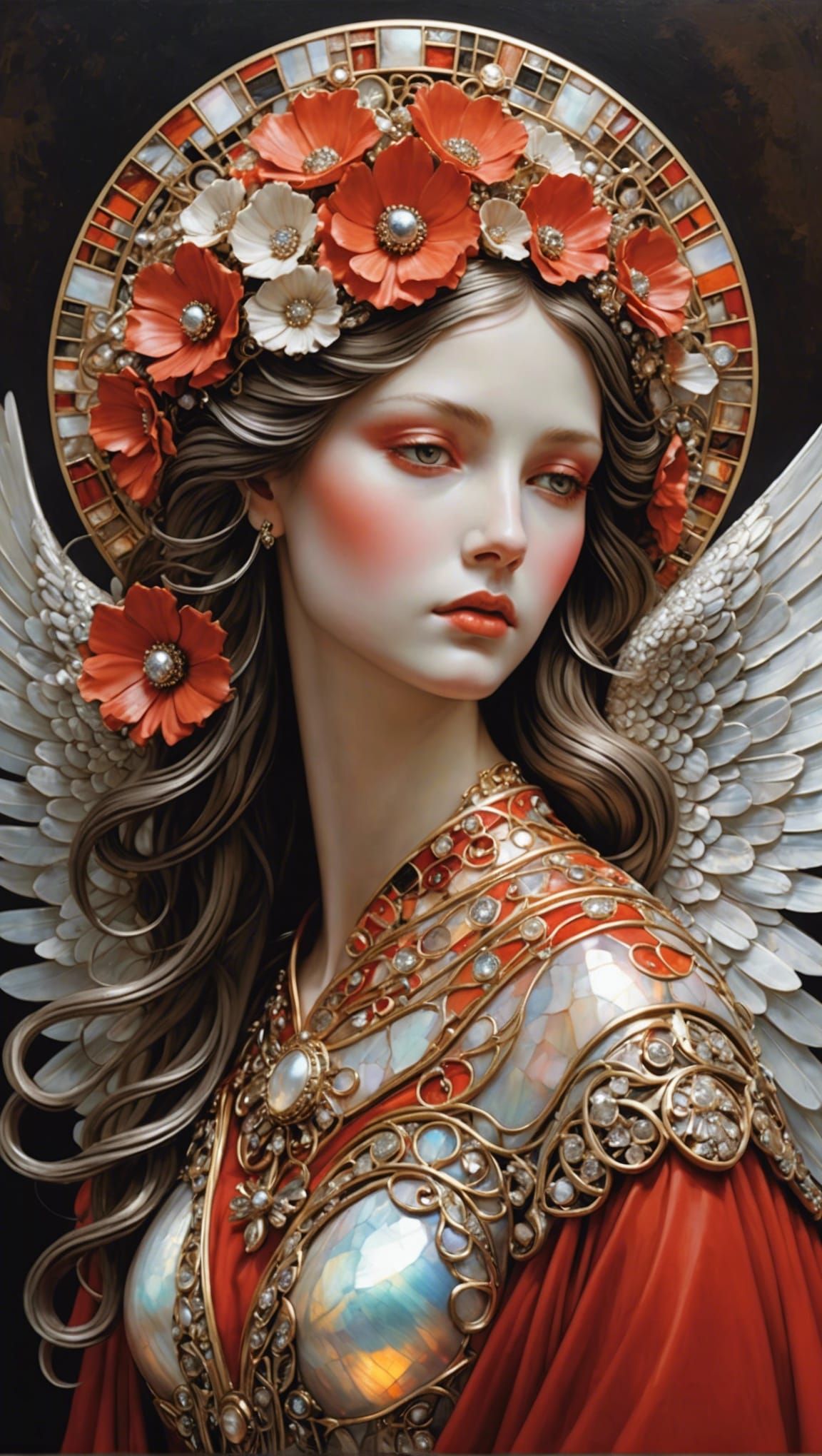 Comforting Angel with Iridescent Scales, in Watercolor Style