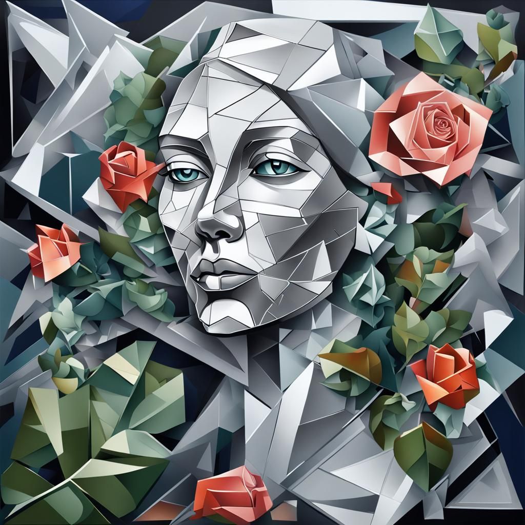 Woman's Face in Geometric Fauvism Style