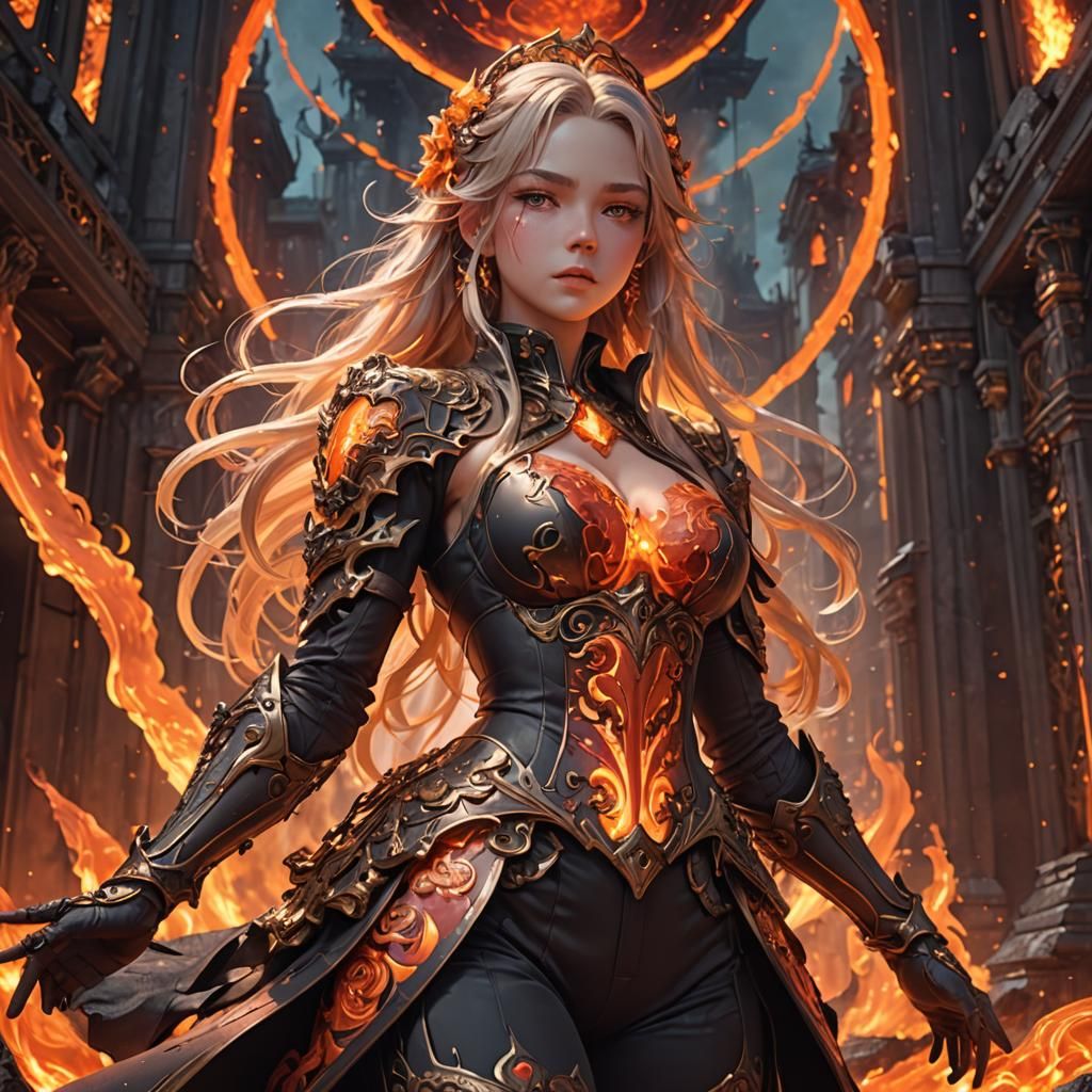 Anime-Inspired 3D Character Art in Art Nouveau Setting