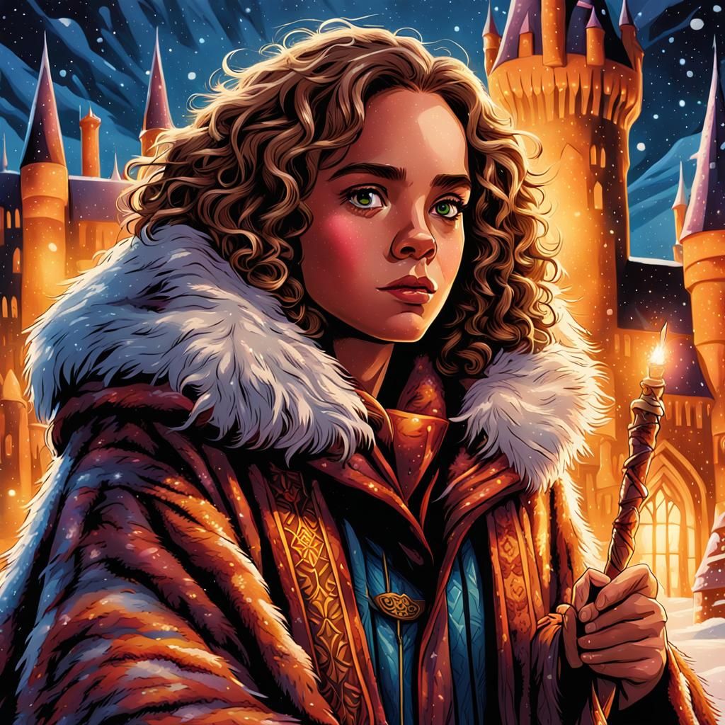 Hermione Granger in Fur Poncho, Comic Book Art
