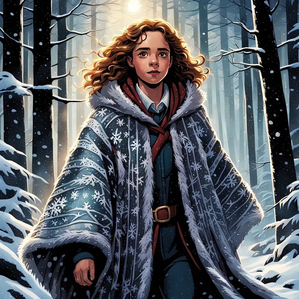 Hermione Granger in Fur Poncho, Comic Book Style